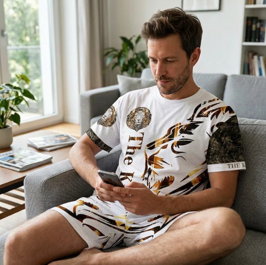 Men’s Lion Print T-Shirt and Shorts Set