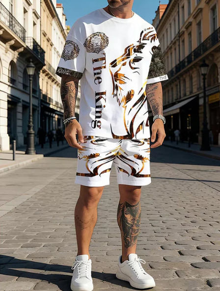 Men’s Lion Print T-Shirt and Shorts Set