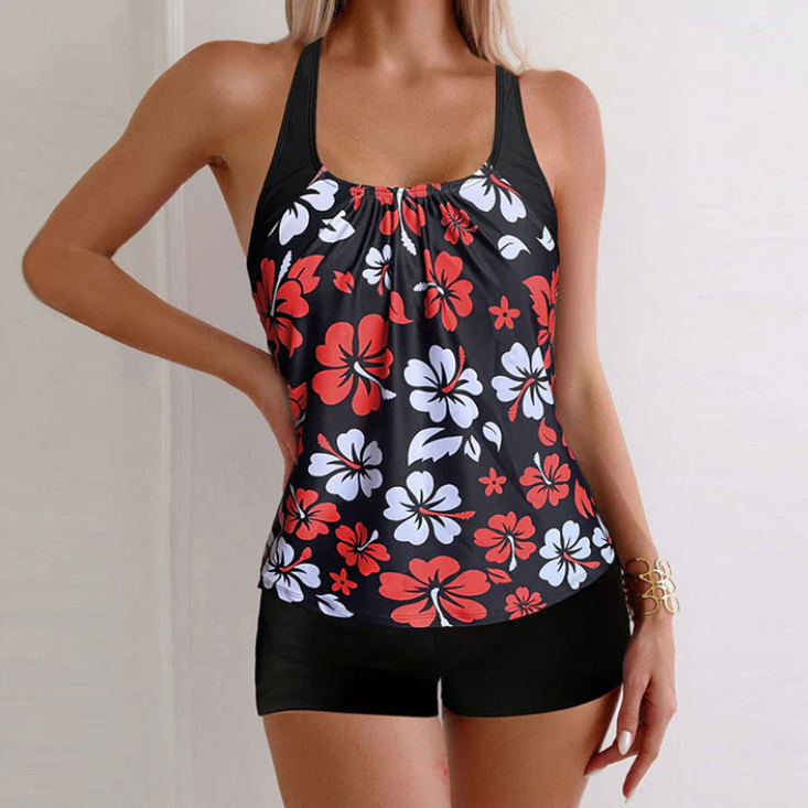 Women's Printed Tankini Top and Swim Shorts Set