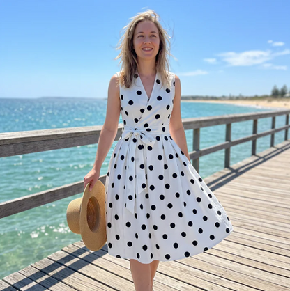 Women's Polka Dot Tie-Waist Dress