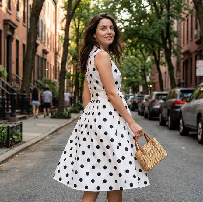 Women's Polka Dot Tie-Waist Dress