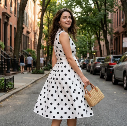 Women's Polka Dot Tie-Waist Dress