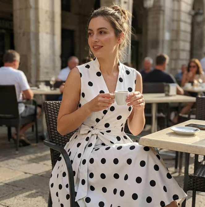 Women's Polka Dot Tie-Waist Dress