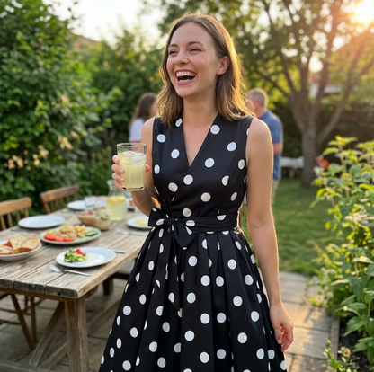 Women's Polka Dot Tie-Waist Dress
