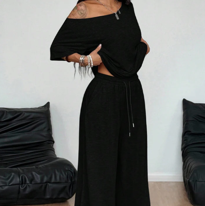 Women's Asymmetric Off-Shoulder Trouser Set