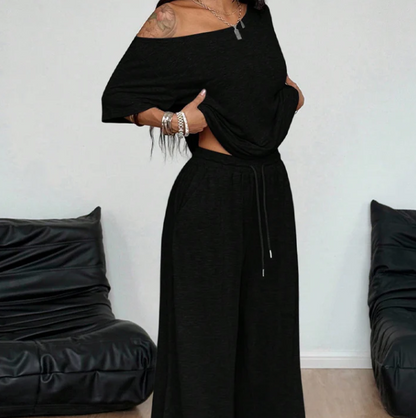 Women's Asymmetric Off-Shoulder Trouser Set