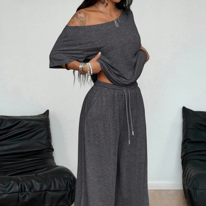 Women's Asymmetric Off-Shoulder Trouser Set