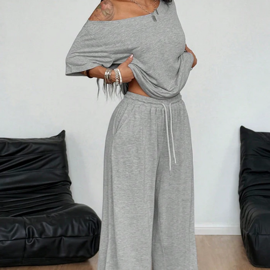 Women's Asymmetric Off-Shoulder Trouser Set