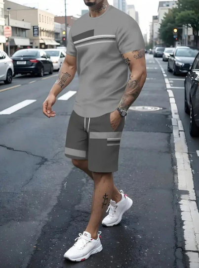 Men’s Colour-Block T-Shirt and Shorts Set