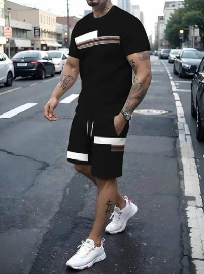 Men’s Colour-Block T-Shirt and Shorts Set