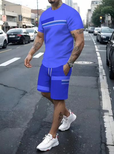 Men’s Colour-Block T-Shirt and Shorts Set
