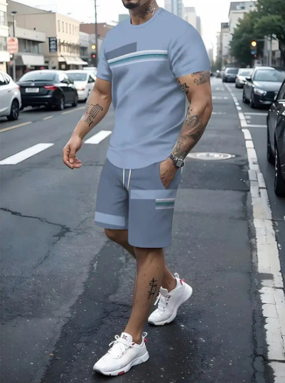 Men’s Colour-Block T-Shirt and Shorts Set