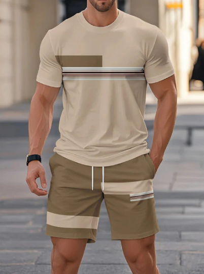 Men’s Colour-Block T-Shirt and Shorts Set
