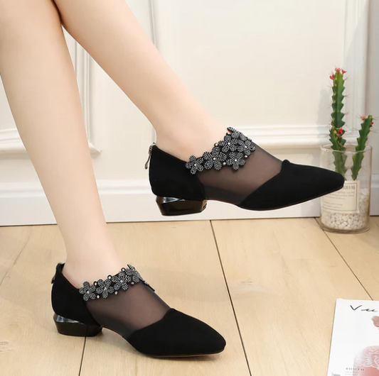 Women’s Crystal Floral Mesh Low Heel Shoes