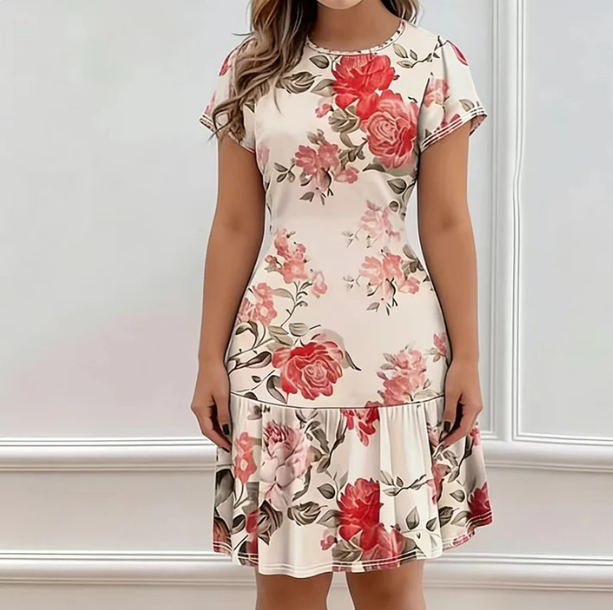 Women's Floral Ruffle-Hem Dress