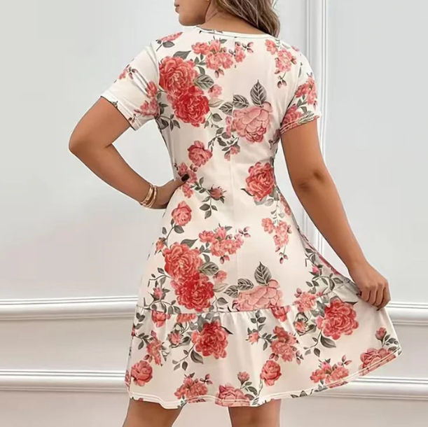 Women's Floral Ruffle-Hem Dress