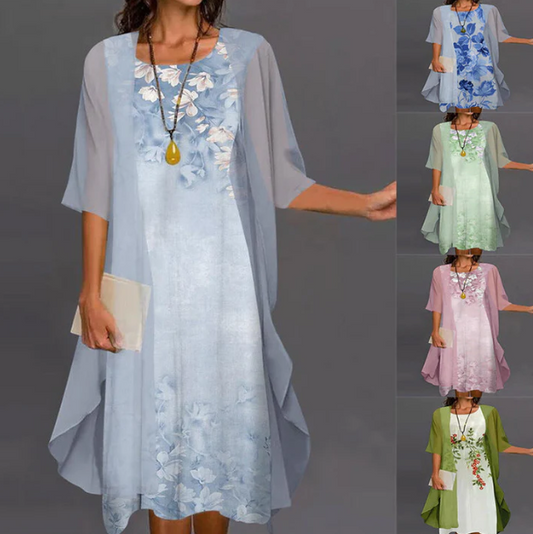 Women's Floral Layered Midi Dress