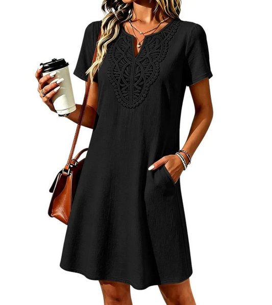 Women's Lace-Panel Short-Sleeve Dress