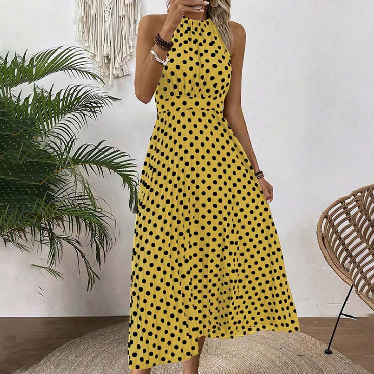 Women's Polka Dot Halter Pleated Dress