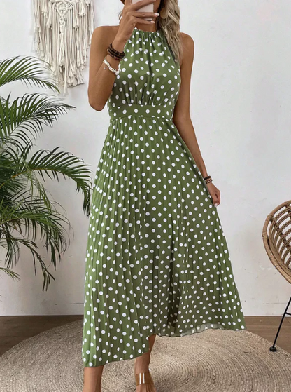 Women's Polka Dot Halter Pleated Dress