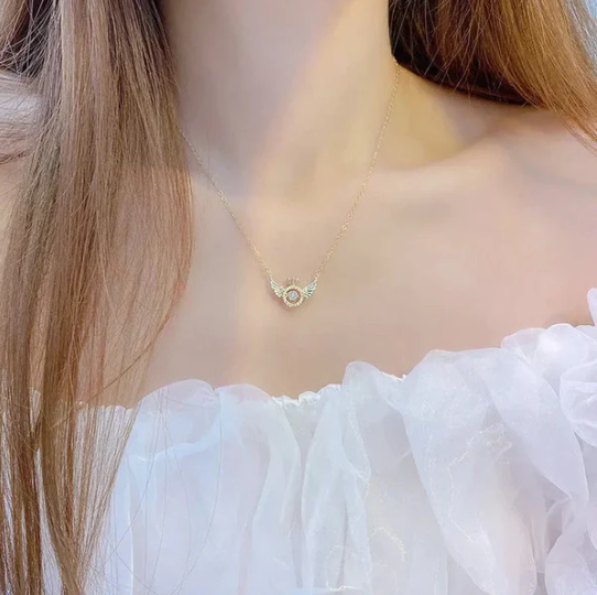 Women’s Guardian Angel Wings CZ Pendant Necklace