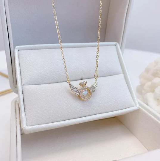 Women’s Guardian Angel Wings CZ Pendant Necklace