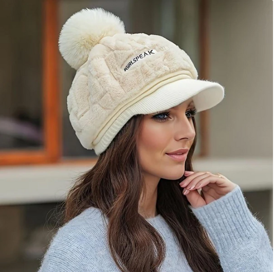 Women’s Plush Pom-Pom Earflap Baseball Cap
