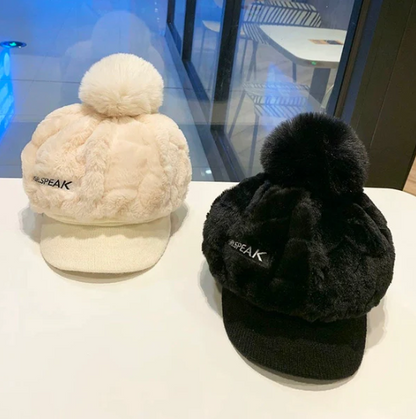 Women’s Plush Pom-Pom Earflap Baseball Cap