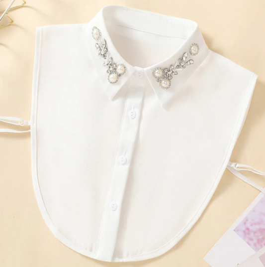 Women’s Detachable Pearl and Crystal Shirt Collar