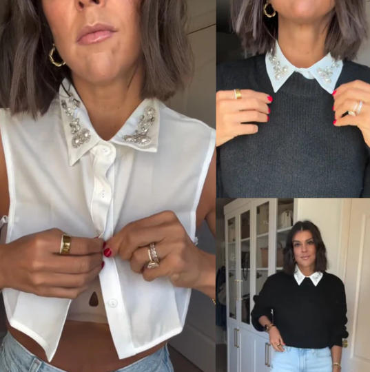 Women’s Detachable Pearl and Crystal Shirt Collar