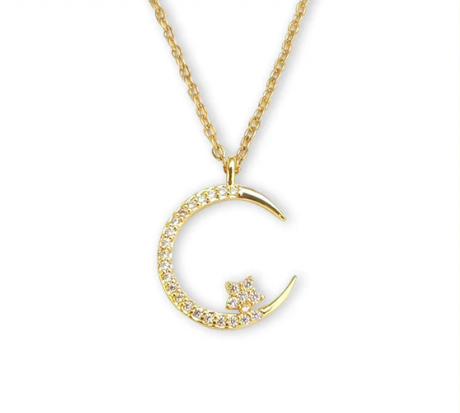 Women’s Moon & Star Cubic Zirconia Pendant Necklace
