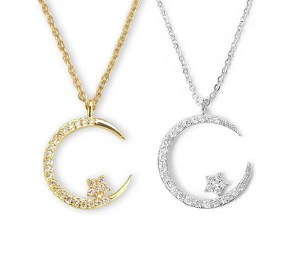 Women’s Moon & Star Cubic Zirconia Pendant Necklace