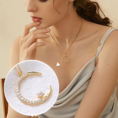 Women’s Moon & Star Cubic Zirconia Pendant Necklace