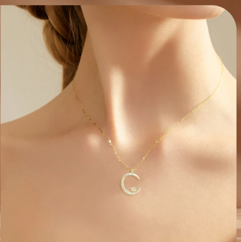 Women’s Moon & Star Cubic Zirconia Pendant Necklace