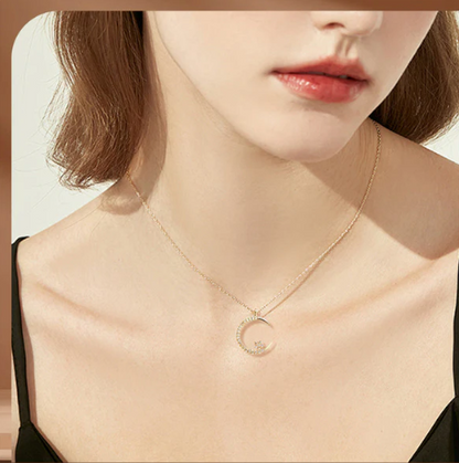 Women’s Moon & Star Cubic Zirconia Pendant Necklace