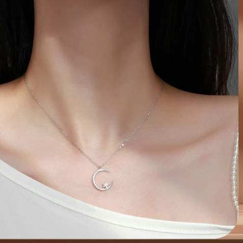 Women’s Moon & Star Cubic Zirconia Pendant Necklace