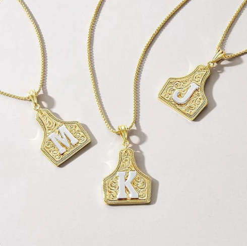 Gold Plated Initial Tag Pendant Necklace