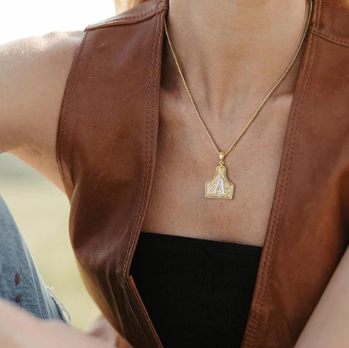 Gold Plated Initial Tag Pendant Necklace