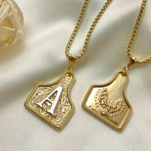 Gold Plated Initial Tag Pendant Necklace