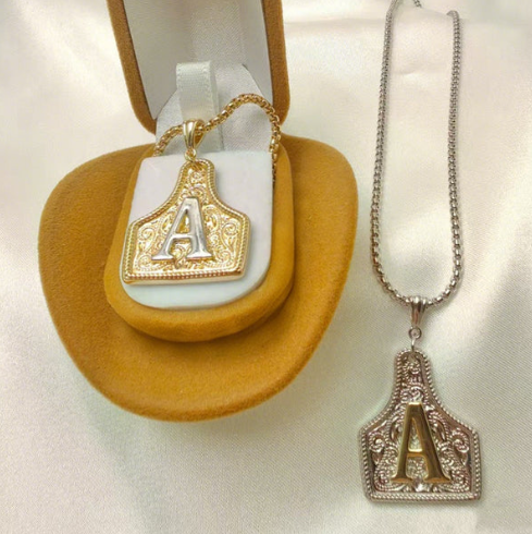 Gold Plated Initial Tag Pendant Necklace