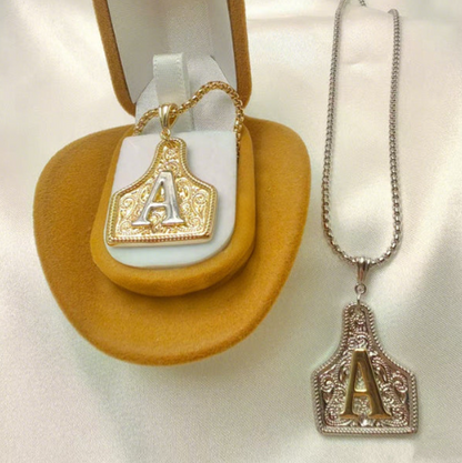 Gold Plated Initial Tag Pendant Necklace