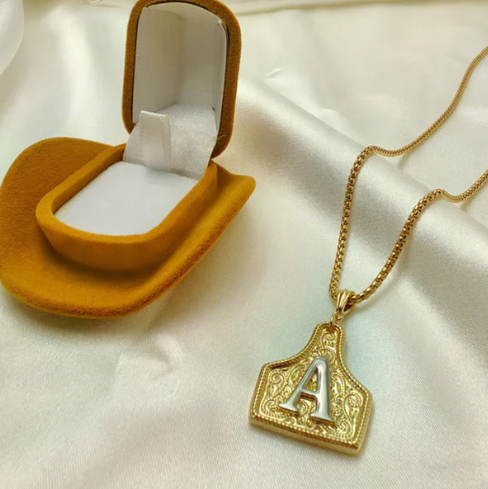 Gold Plated Initial Tag Pendant Necklace
