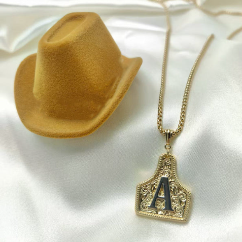 Gold Plated Initial Tag Pendant Necklace