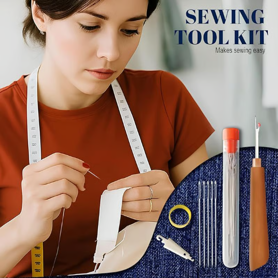 34-Piece Big-Eye Sewing Needle Set with Thread and Thimble