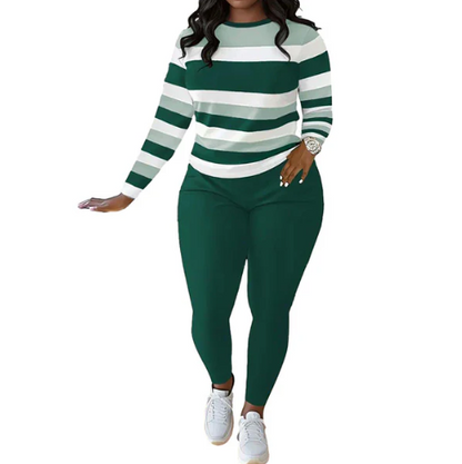 Women’s Striped Long Sleeve Top and High-Waist Trousers Set