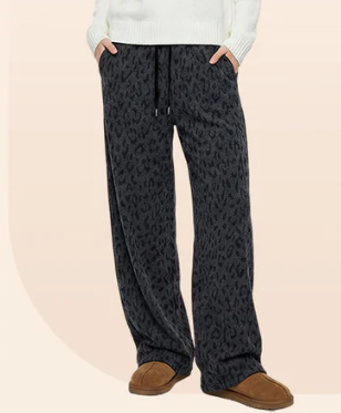 Women’s Leopard Print Wide Leg Lined Sweatpants