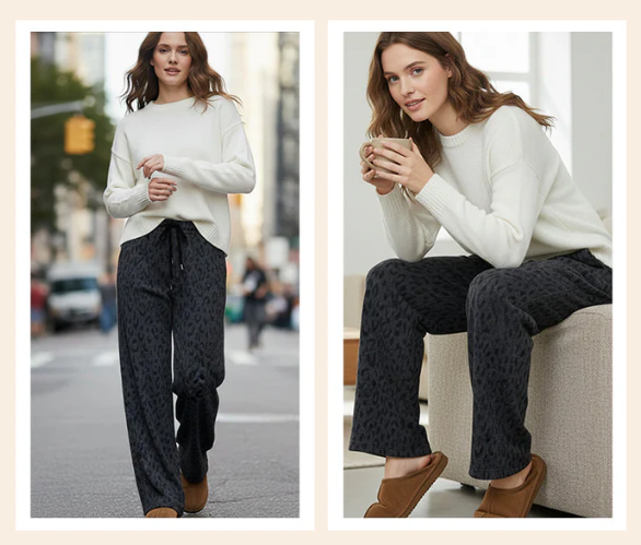 Women’s Leopard Print Wide Leg Lined Sweatpants
