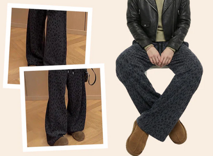 Women’s Leopard Print Wide Leg Lined Sweatpants