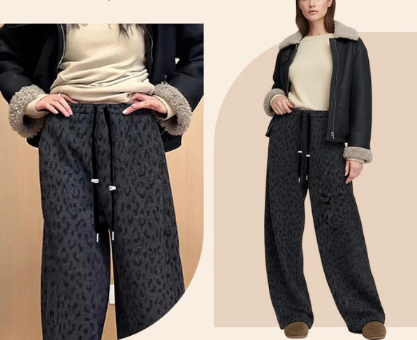 Women’s Leopard Print Wide Leg Lined Sweatpants
