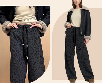 Women’s Leopard Print Wide Leg Lined Sweatpants